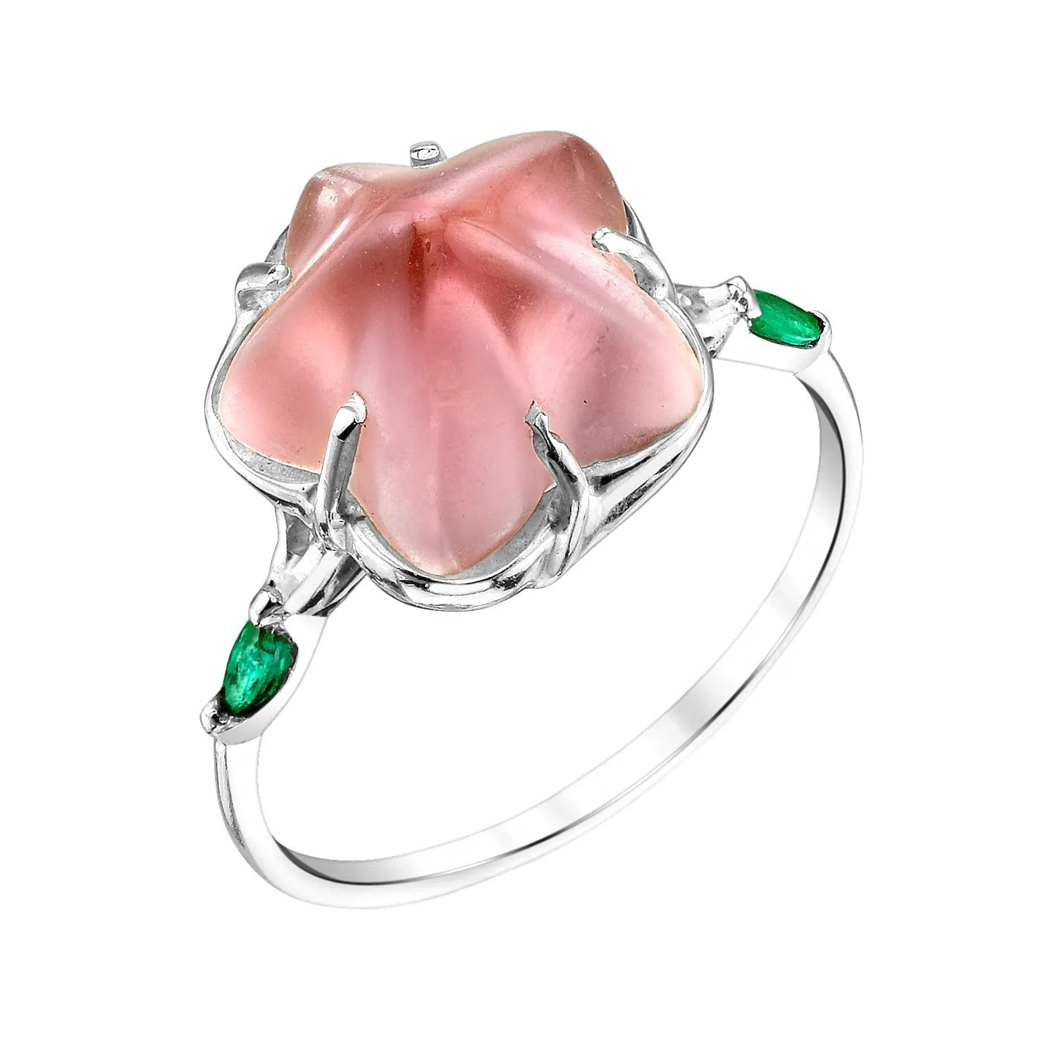 Pua (Flower) Pink Tourmaline and Emerald Ring