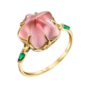 Pua (Flower) Pink Tourmaline and Emerald Ring