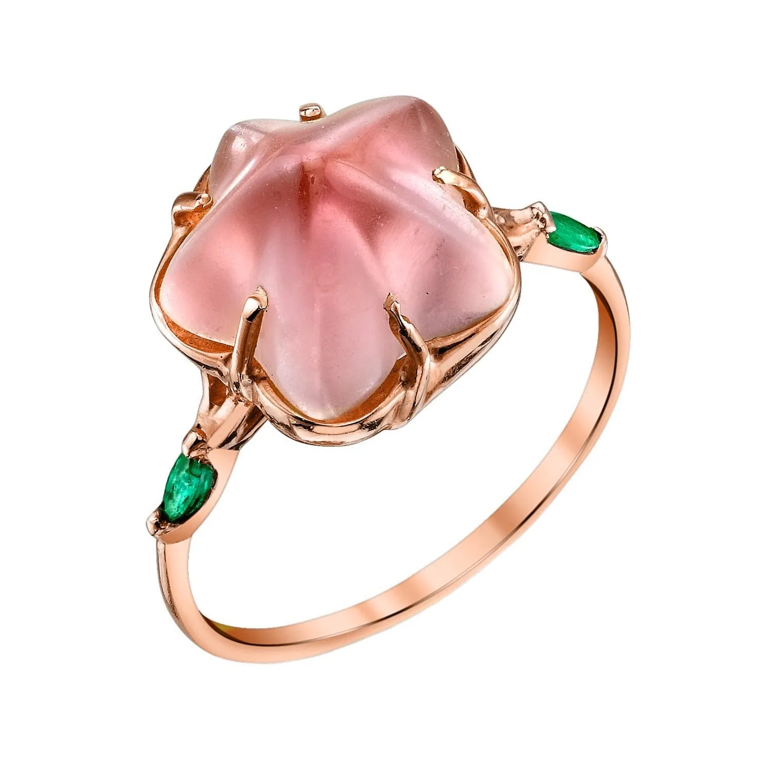 Pua (Flower) Pink Tourmaline and Emerald Ring