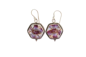 Purple Floral Hexagon Earrings