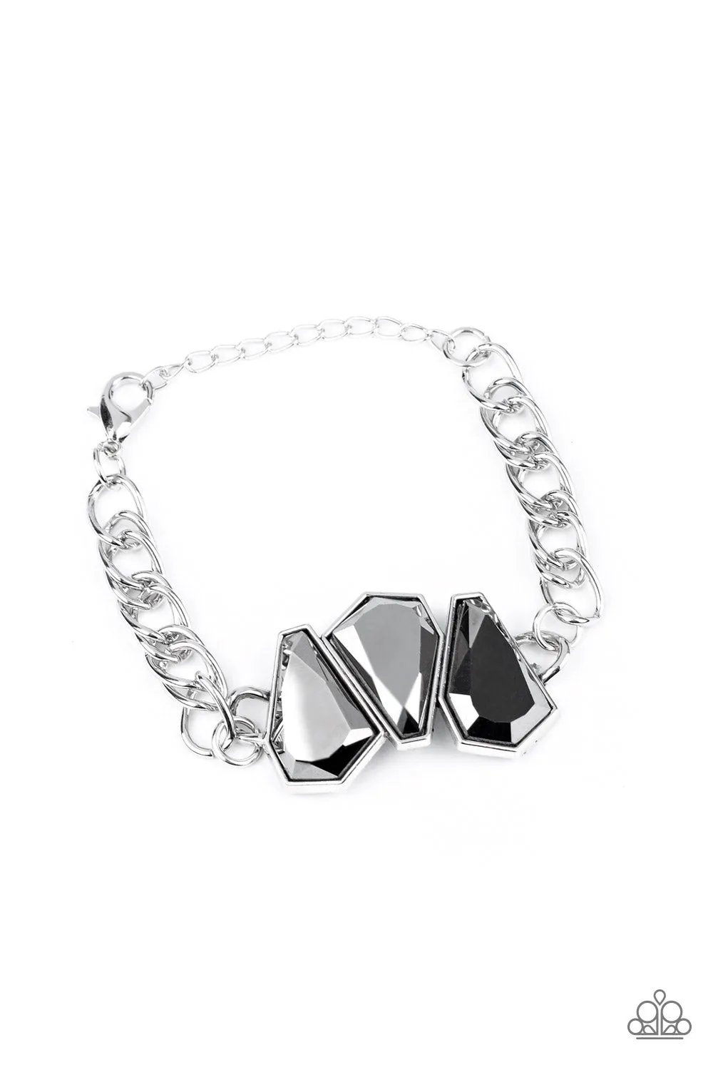 " Raw Radiance " Silver Metal Glittery Large Hematite Rhinestone Clasp Bracelet