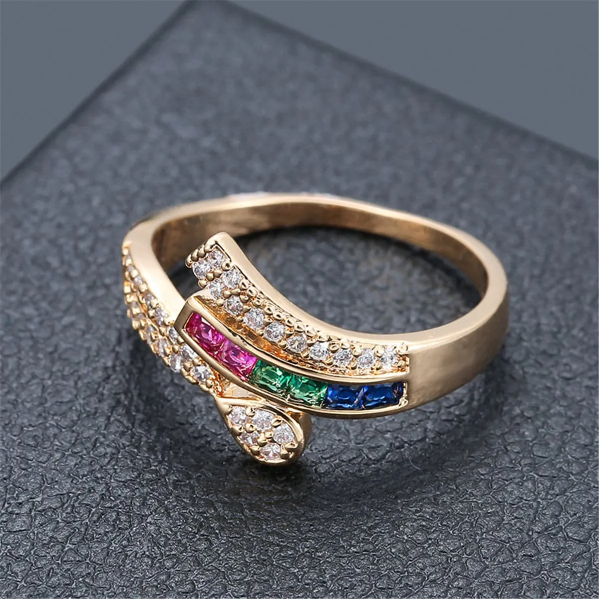 Rainbow Crystal & Cubic Zirconia Teardrop Ring