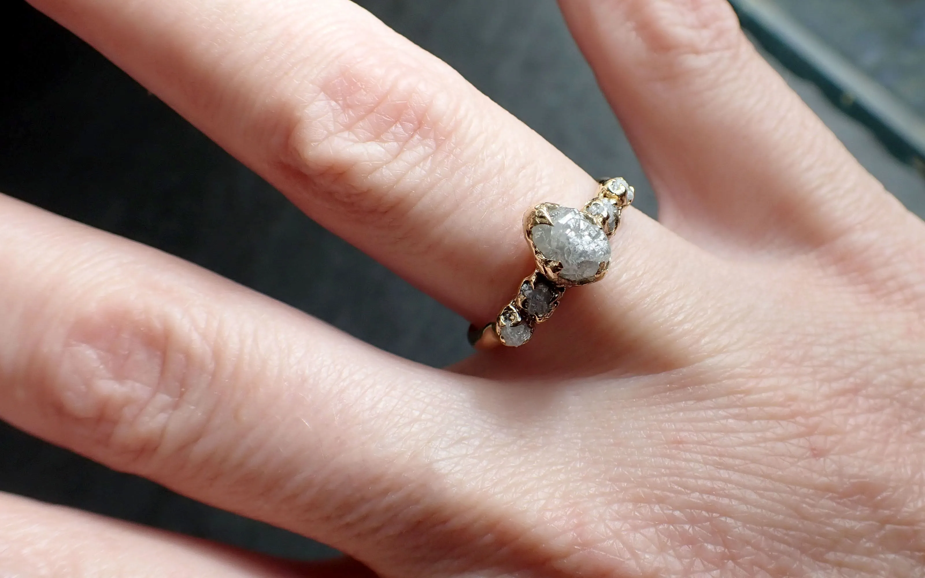 raw diamond 14k yellow gold multi stone engagement wedding rough diamond ring 2562 Alternative Engagement
