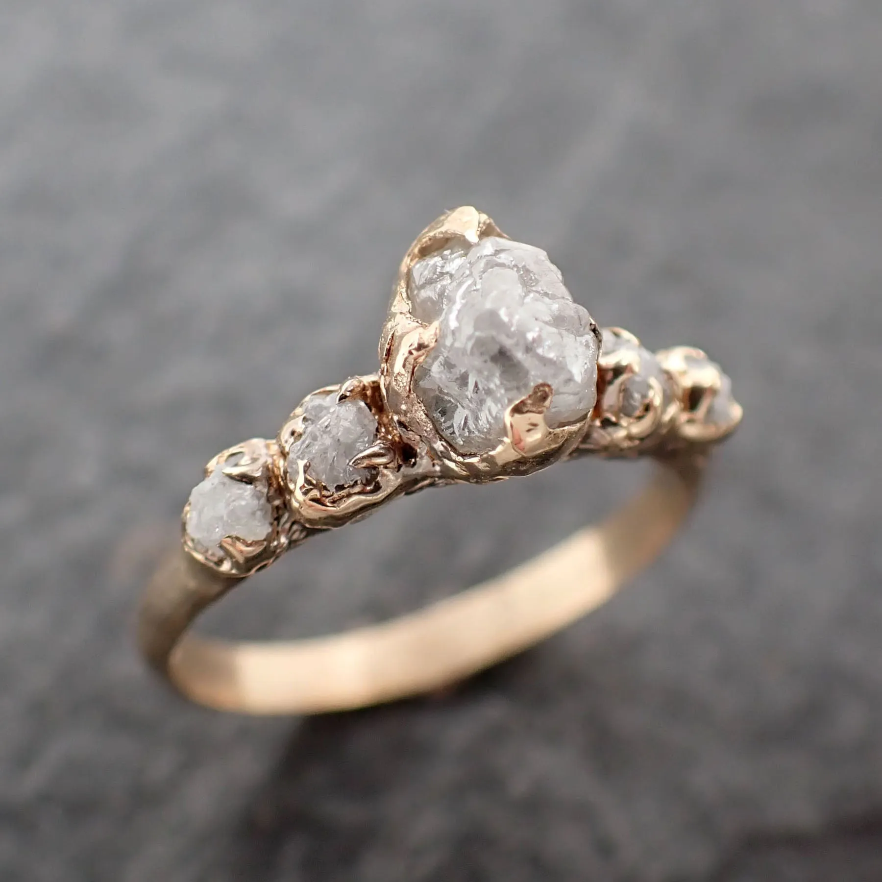 raw diamond 14k yellow gold multi stone engagement wedding rough diamond ring 2562 Alternative Engagement
