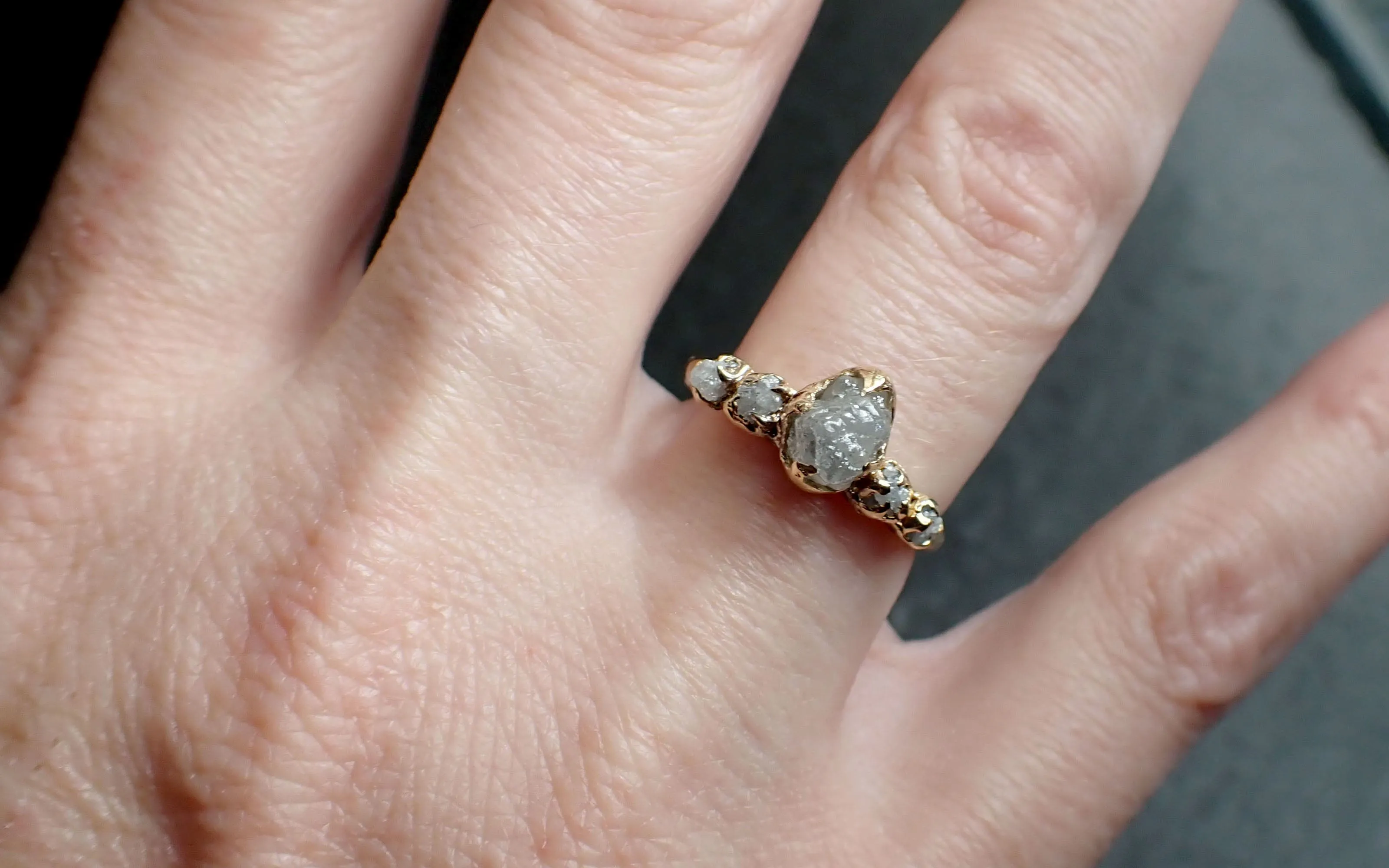 raw diamond 14k yellow gold multi stone engagement wedding rough diamond ring 2562 Alternative Engagement
