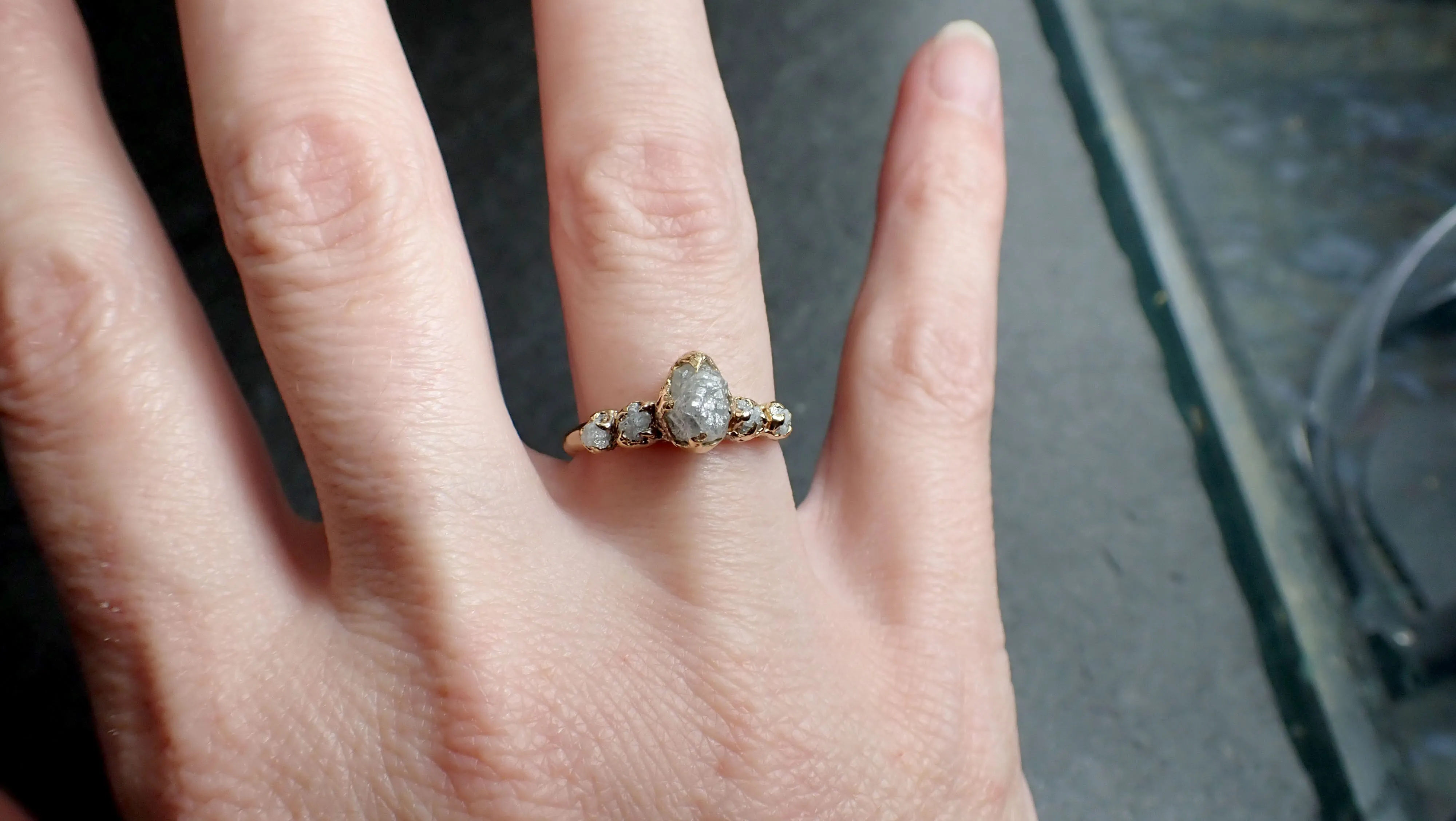 raw diamond 14k yellow gold multi stone engagement wedding rough diamond ring 2562 Alternative Engagement