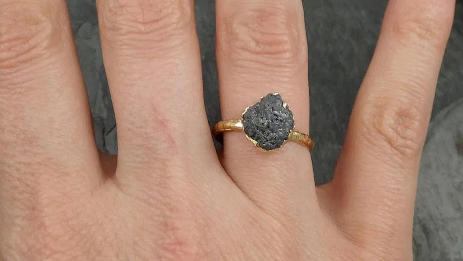 raw diamond solitaire engagement ring rough 14k yellow gold conflict free black diamond wedding promise by angeline 0523 Alternative Engagement