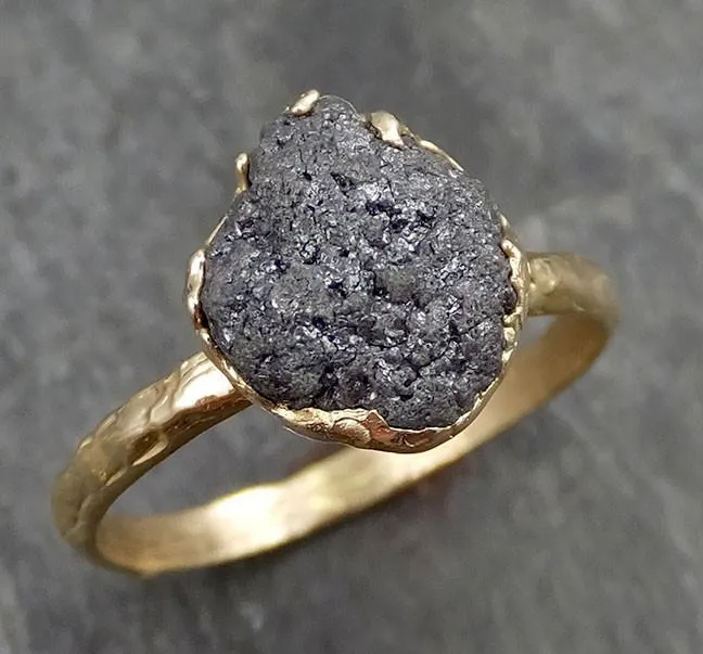 raw diamond solitaire engagement ring rough 14k yellow gold conflict free black diamond wedding promise by angeline 0523 Alternative Engagement