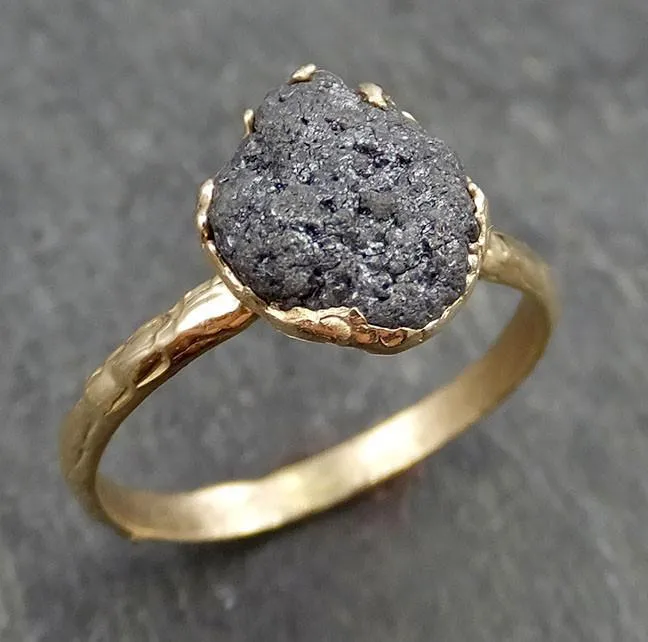 raw diamond solitaire engagement ring rough 14k yellow gold conflict free black diamond wedding promise by angeline 0523 Alternative Engagement