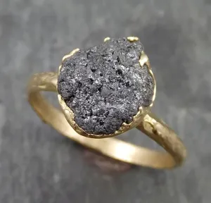 raw diamond solitaire engagement ring rough 14k yellow gold conflict free black diamond wedding promise by angeline 0523 Alternative Engagement