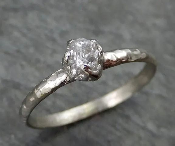 raw rough dainty diamond engagement ring rough diamond solitaire 14k white gold conflict free diamond wedding promis Alternative Engagement