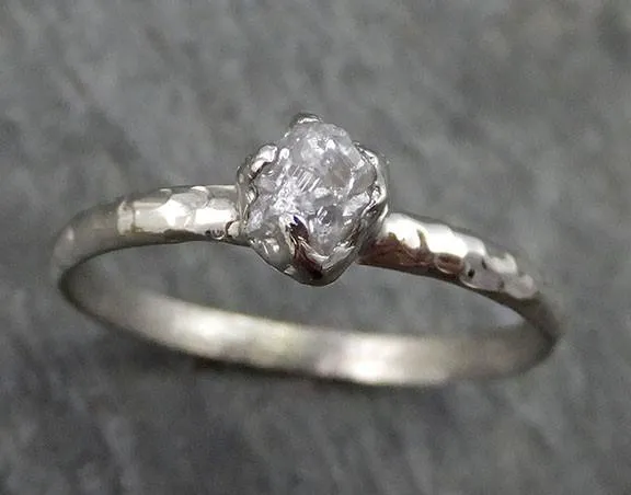 raw rough dainty diamond engagement ring rough diamond solitaire 14k white gold conflict free diamond wedding promis Alternative Engagement