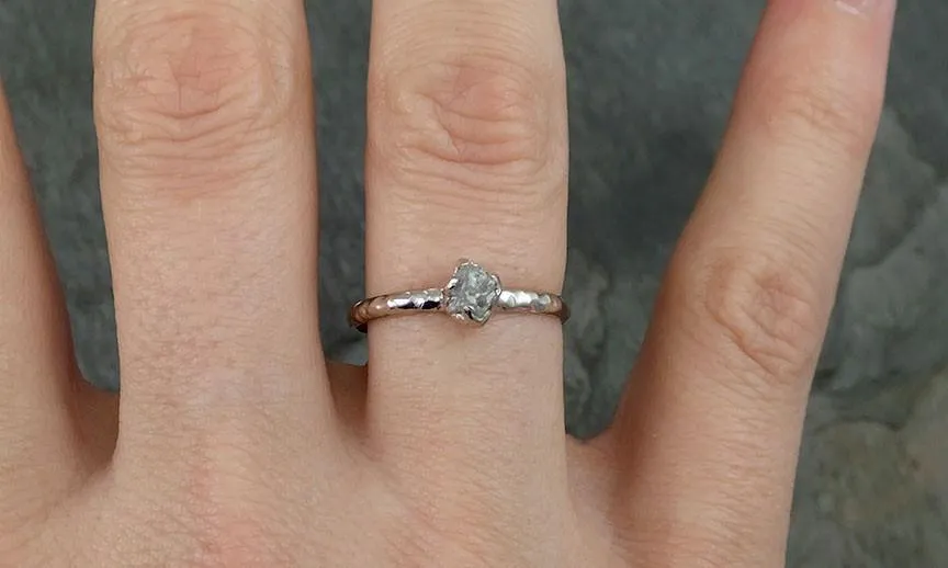raw rough dainty diamond engagement ring rough diamond solitaire 14k white gold conflict free diamond wedding promis Alternative Engagement