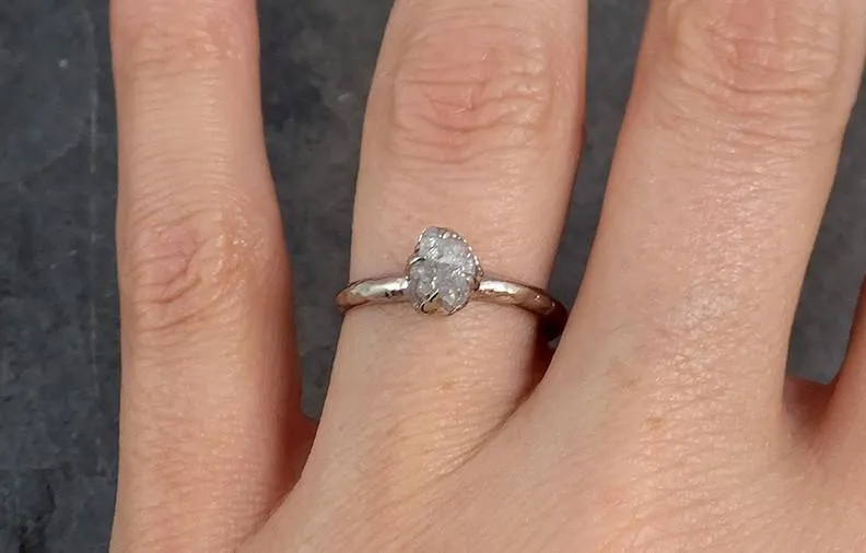 raw rough uncut diamond engagement ring rough diamond solitaire 14k white gold conflict free diamond wedding promise 0184 Alternative Engagement