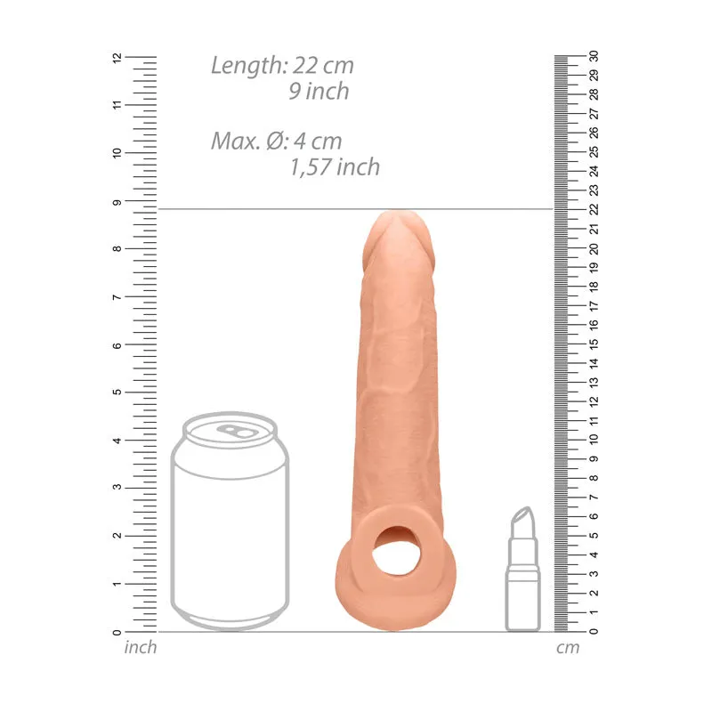 RealRock 9 Inch Realistic Penis Extender with Rings - Flesh