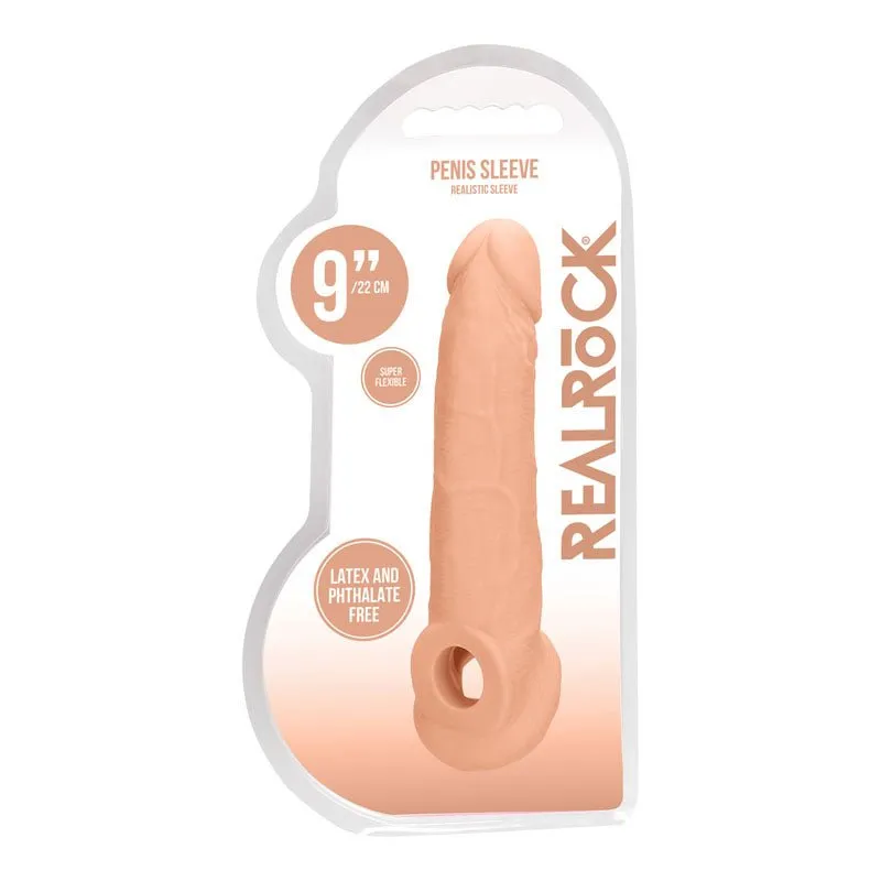 RealRock 9 Inch Realistic Penis Extender with Rings - Flesh