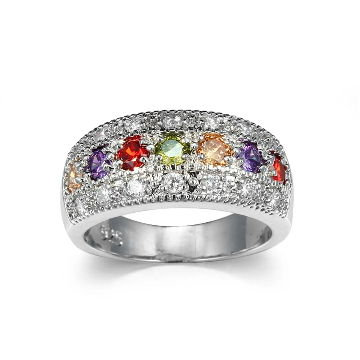 Red Crystal & Silver-Plated Band Ring