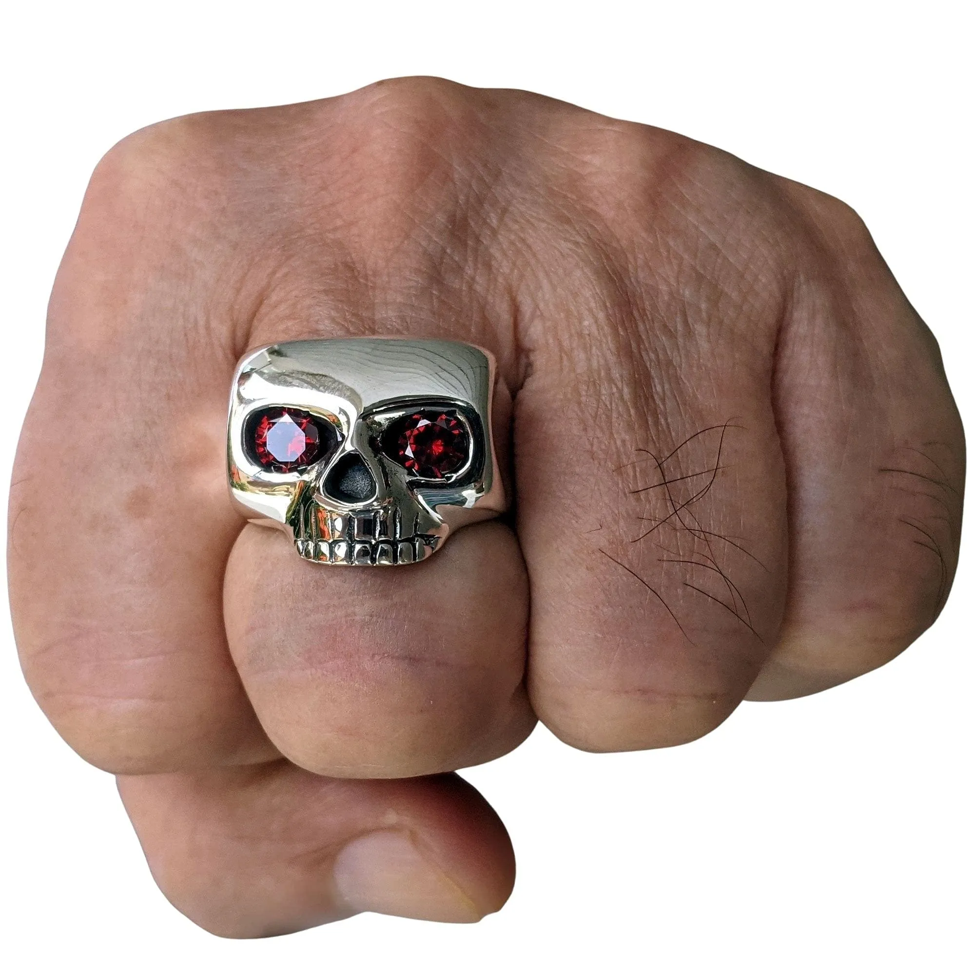 Red Eyes Skull Sterling Silver Ring