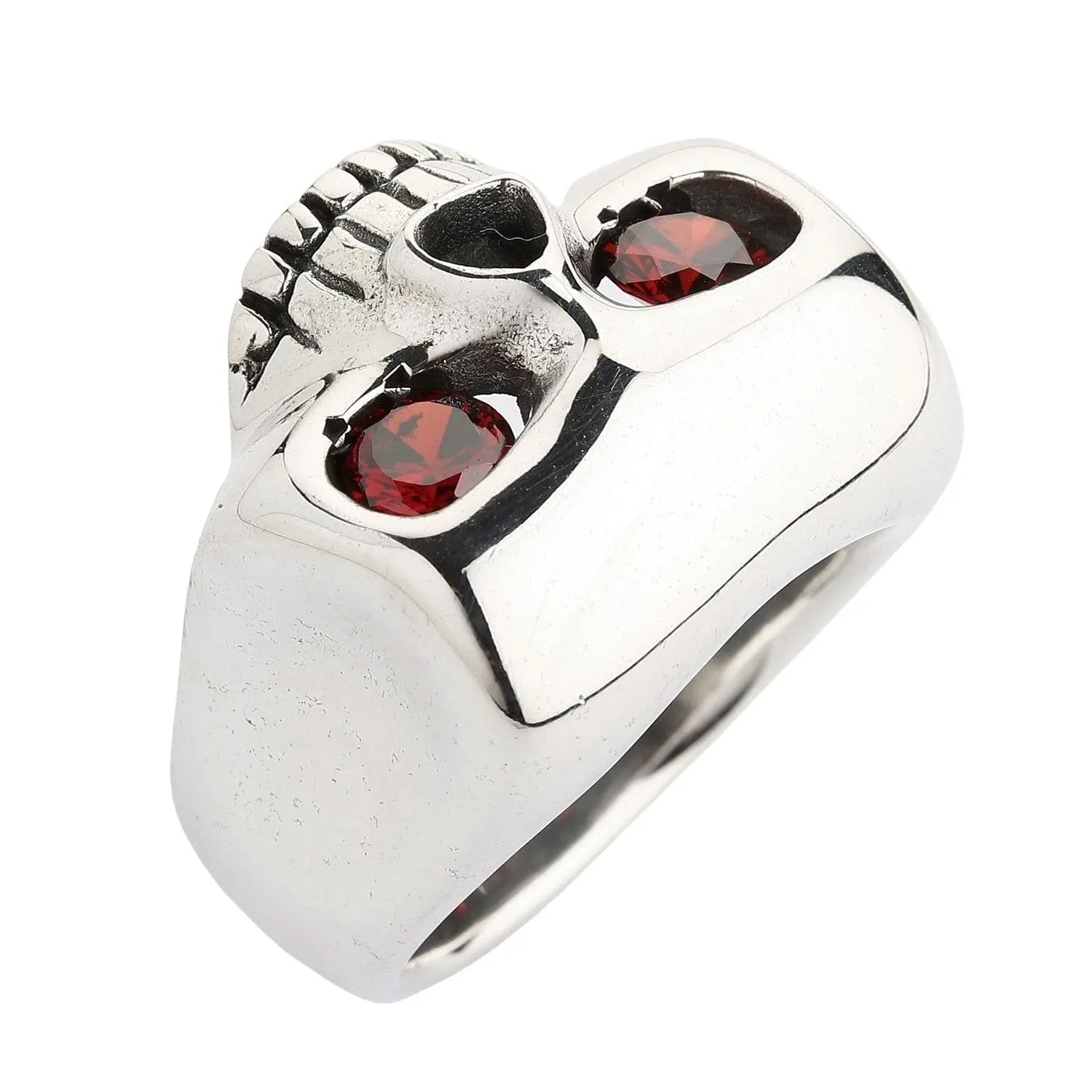 Red Eyes Skull Sterling Silver Ring