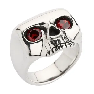 Red Eyes Skull Sterling Silver Ring