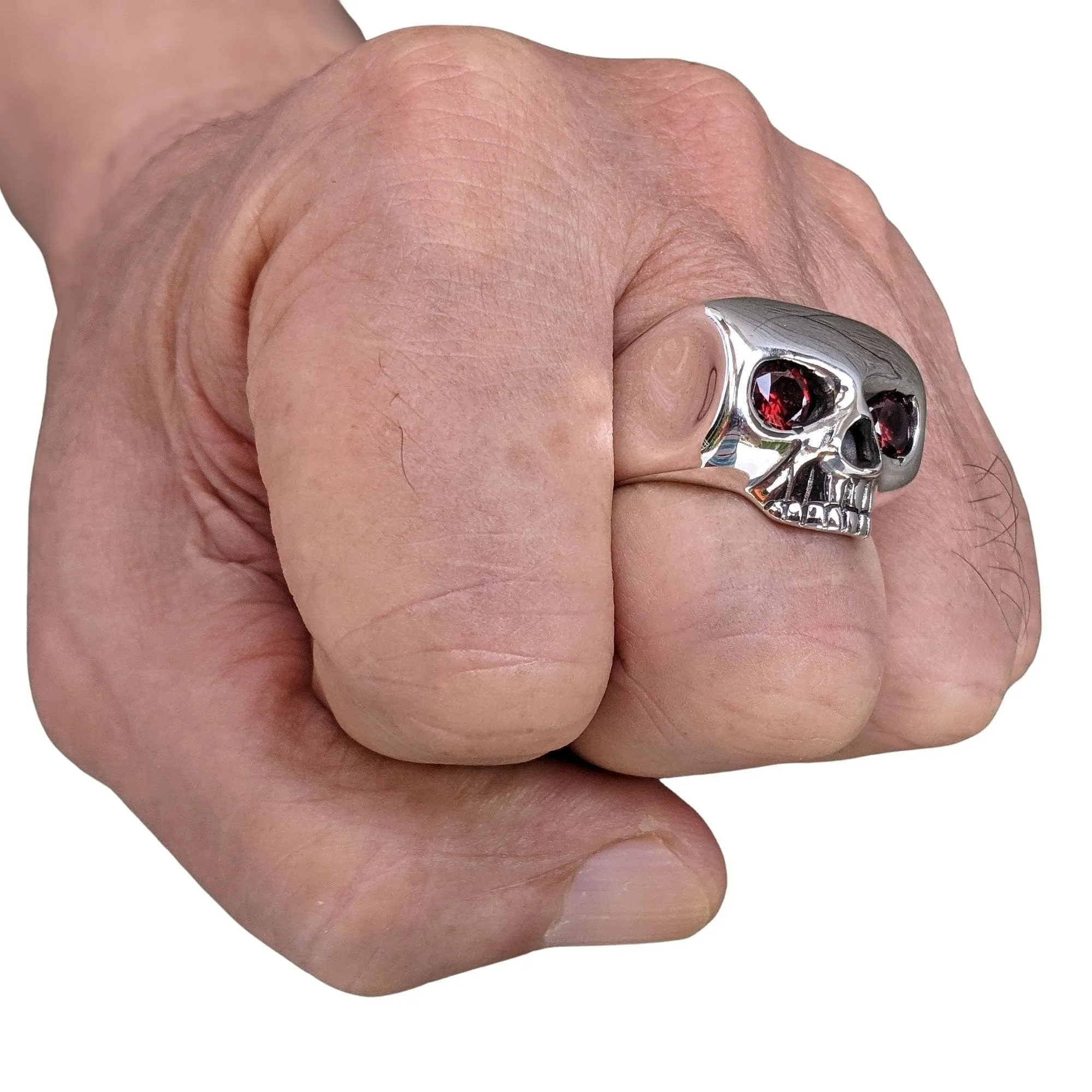 Red Eyes Skull Sterling Silver Ring