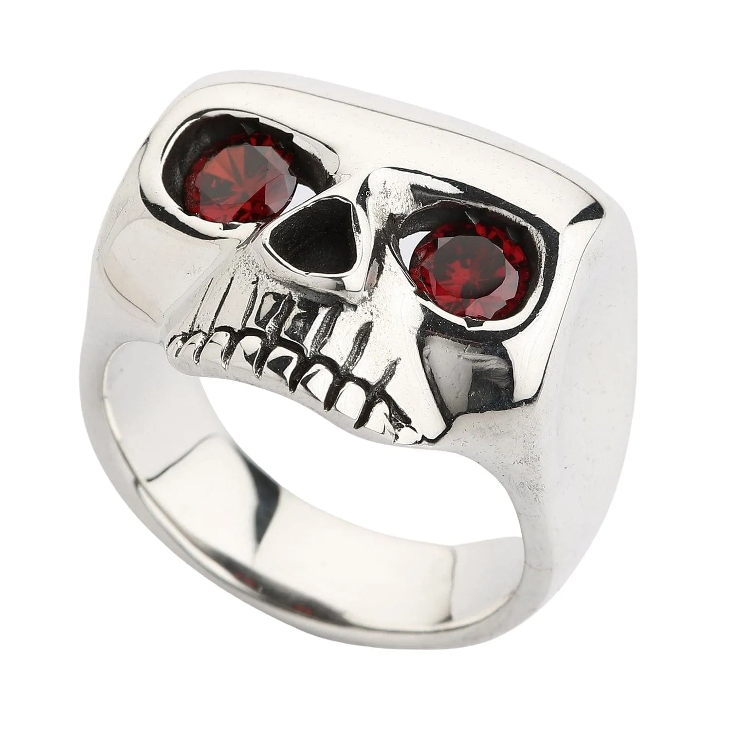 Red Eyes Skull Sterling Silver Ring