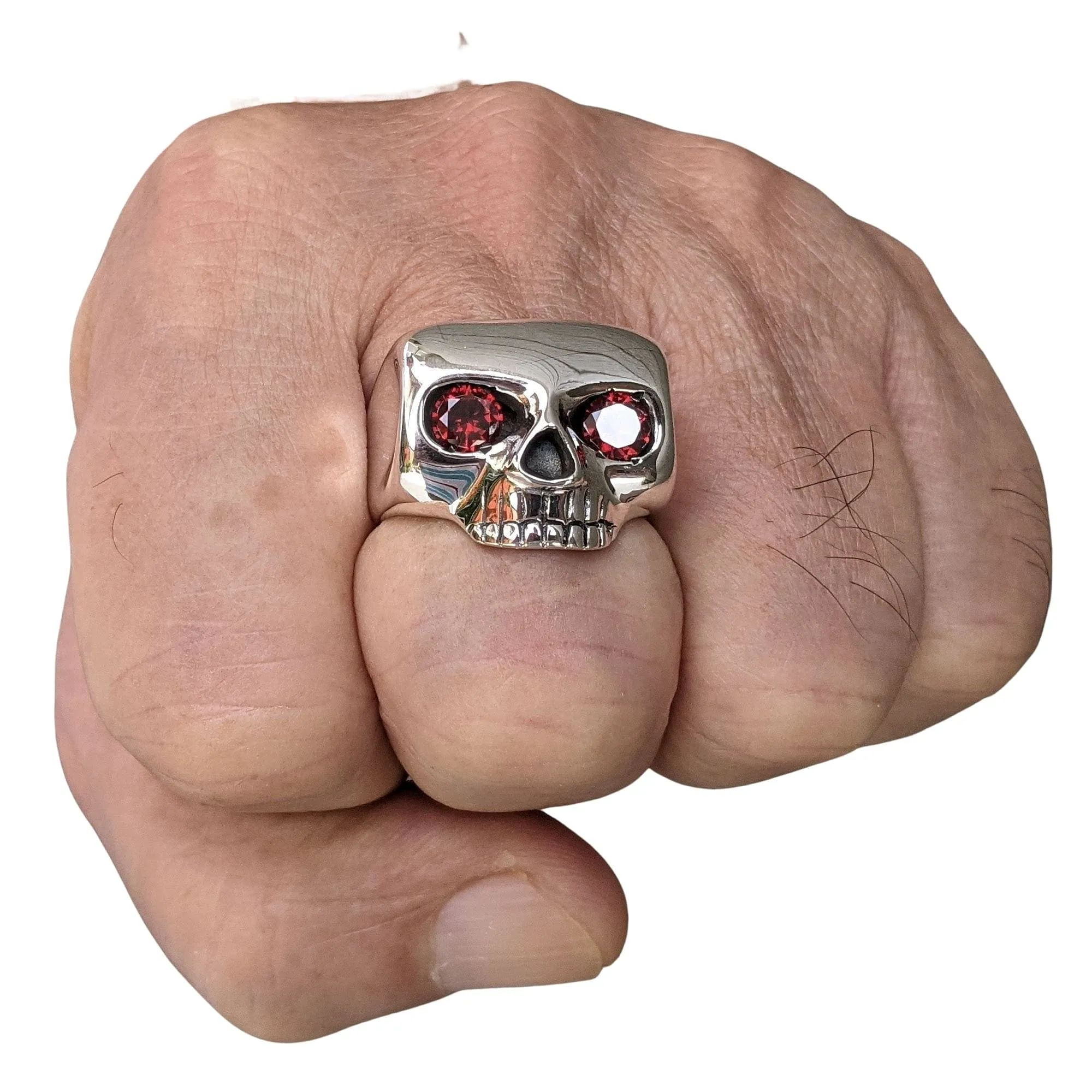 Red Eyes Skull Sterling Silver Ring
