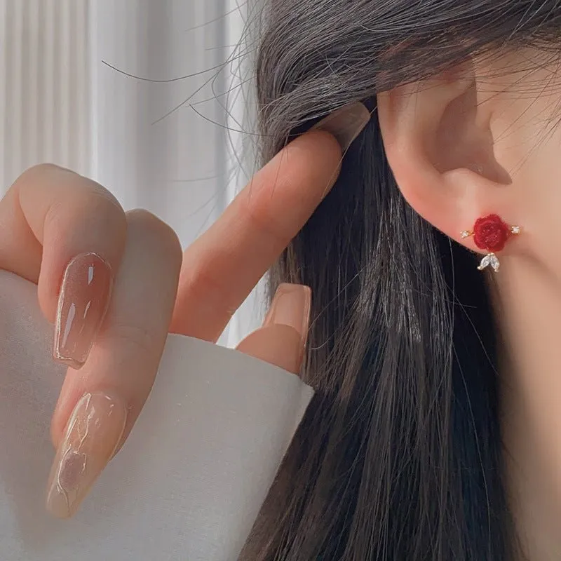 Red Rose Stud Earrings
