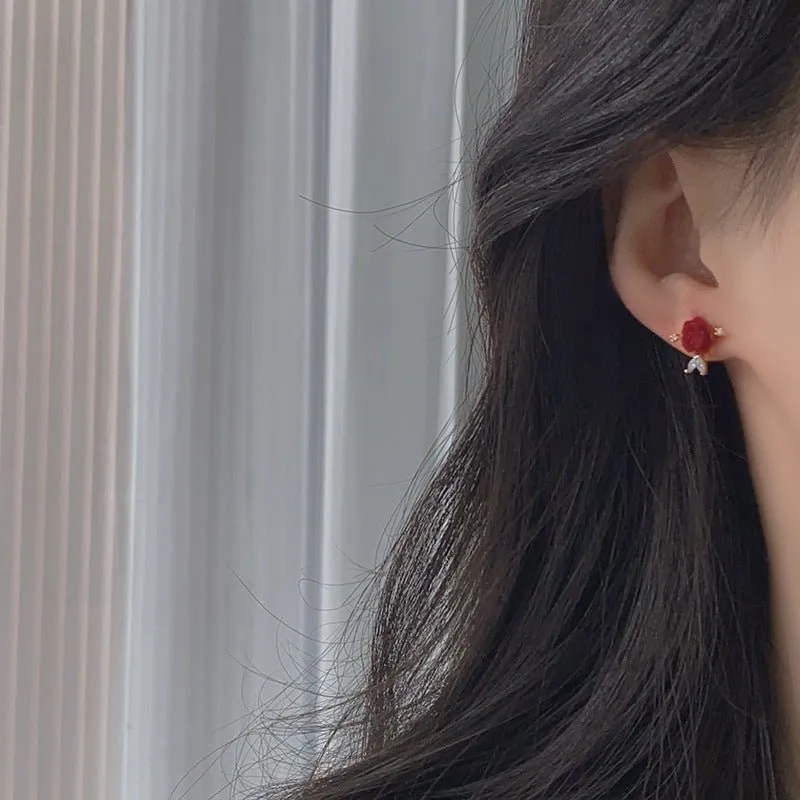 Red Rose Stud Earrings
