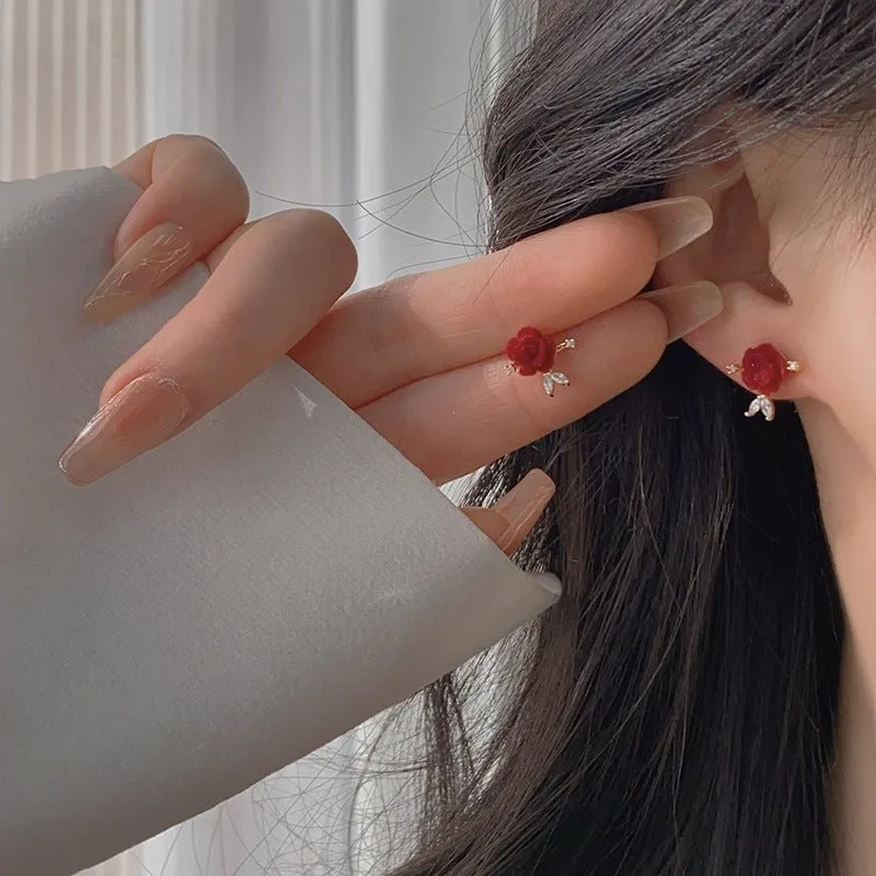 Red Rose Stud Earrings