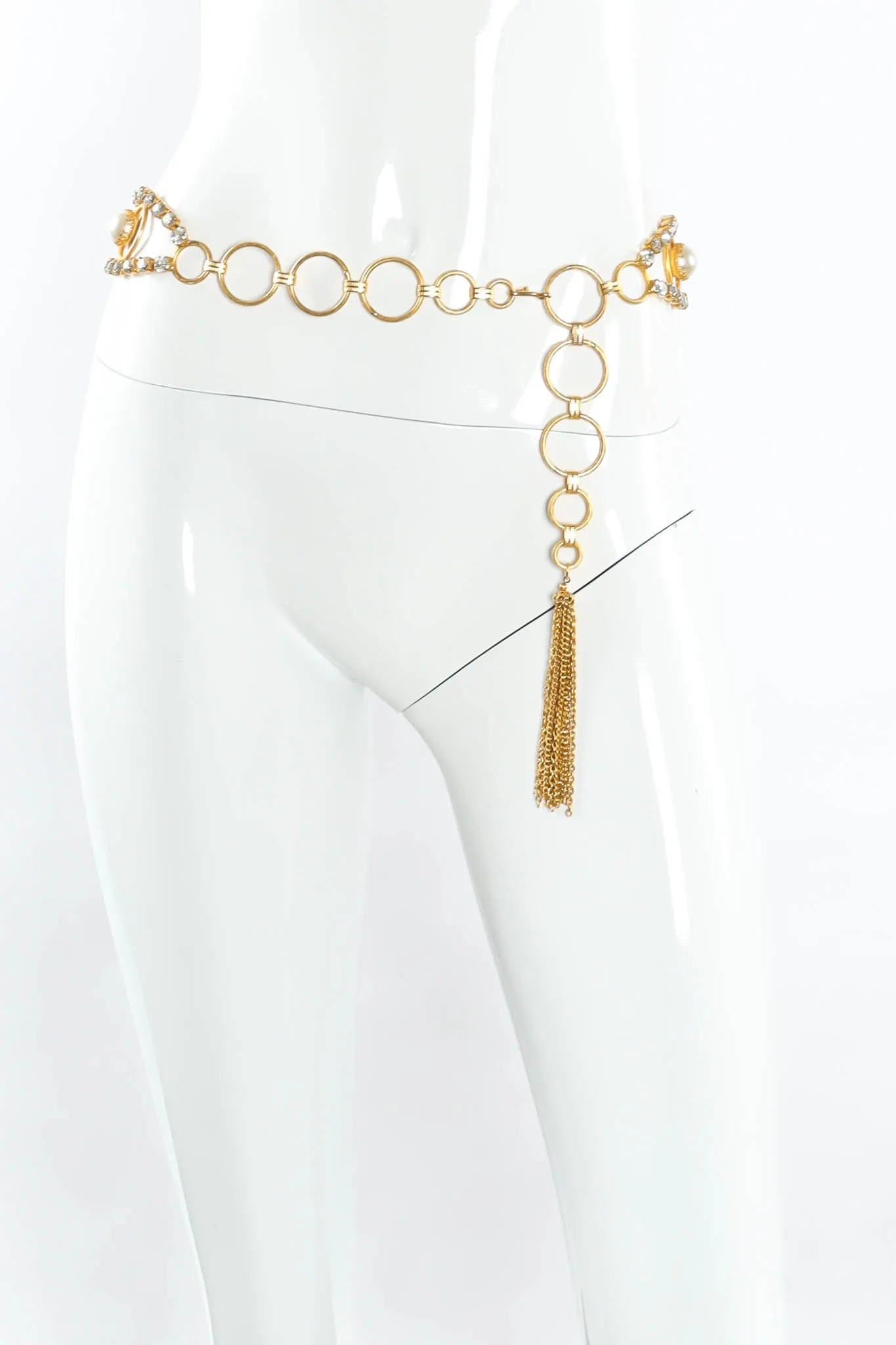 Rhinestone Pearl Ring Link Belt
