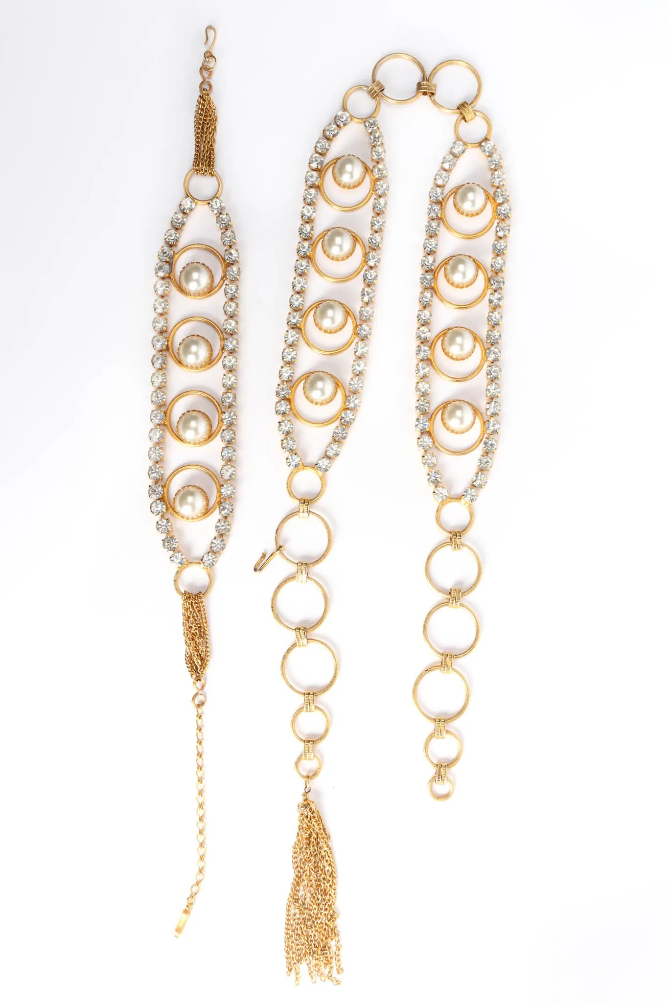 Rhinestone Pearl Ring Link Belt