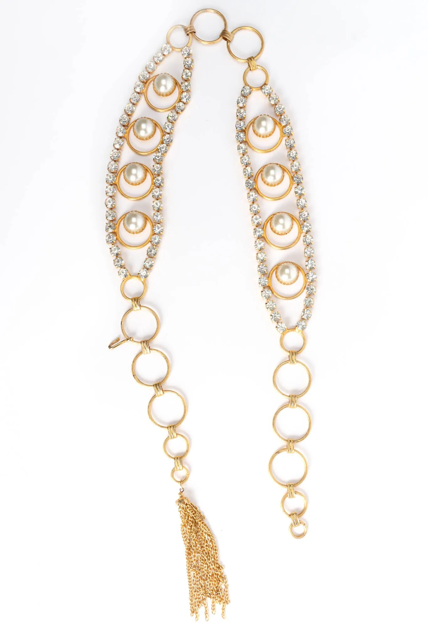 Rhinestone Pearl Ring Link Belt