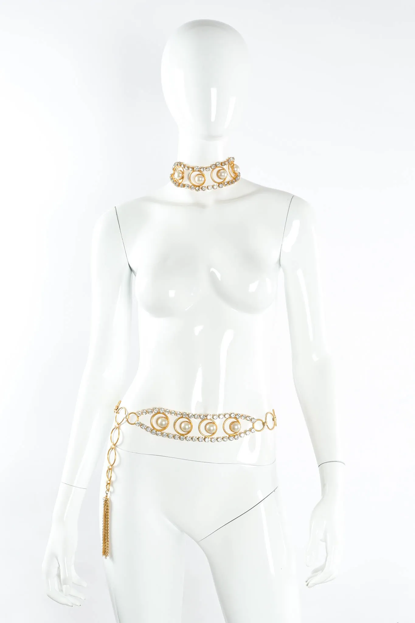 Rhinestone Pearl Ring Link Belt