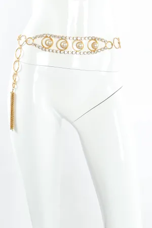 Rhinestone Pearl Ring Link Belt