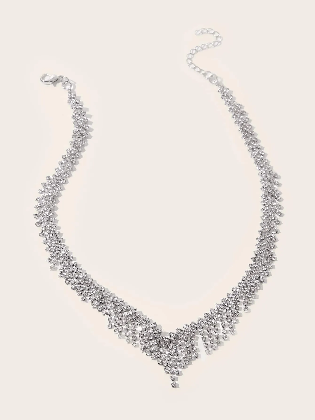 Rhinestone Tassel Decor Necklace  - Silver