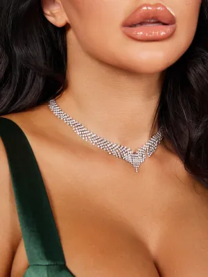 Rhinestone Tassel Decor Necklace  - Silver