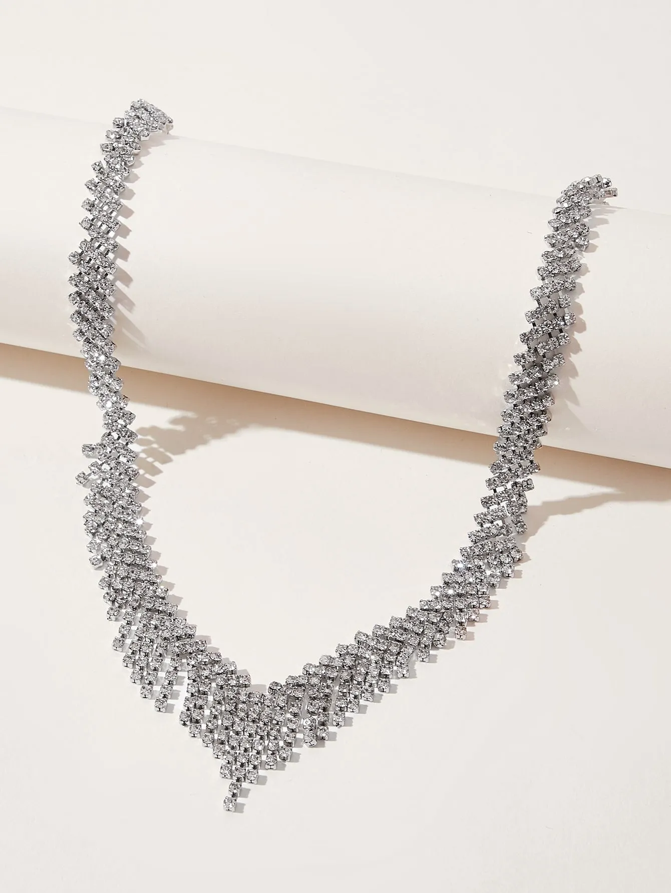 Rhinestone Tassel Decor Necklace  - Silver