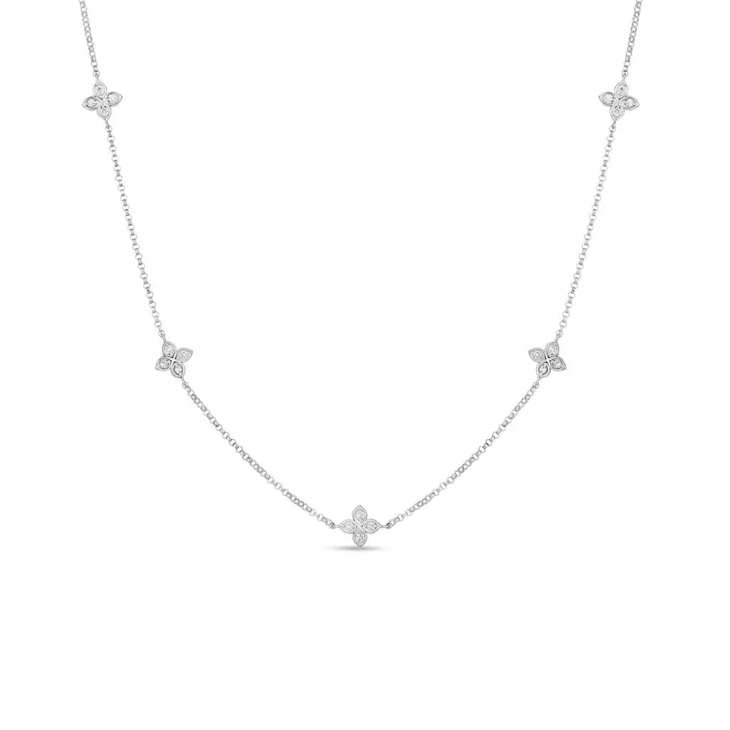 Roberto Coin 18k White Gold Love by the Inch 5 Station Flower Necklace