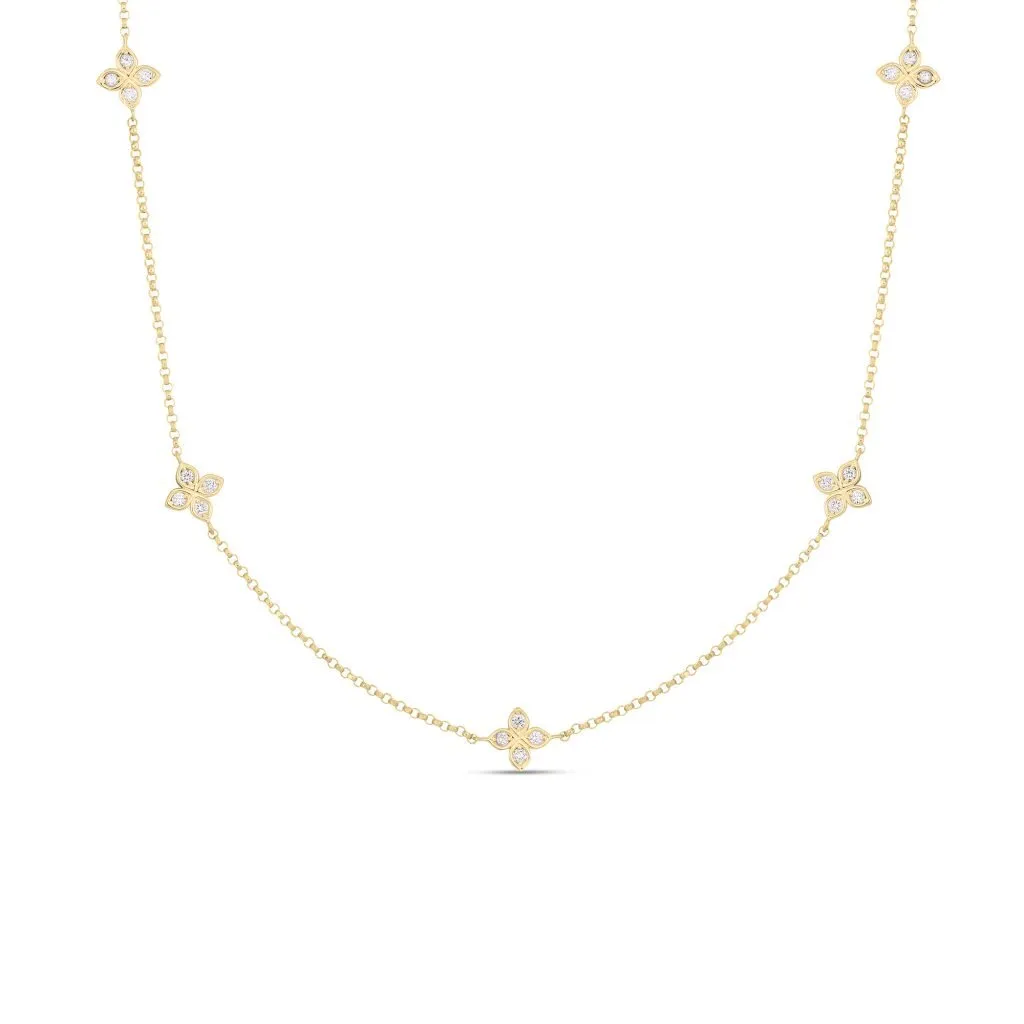 Roberto Coin 18k Yellow Gold Love by the Inch 5 Station Flower Necklace