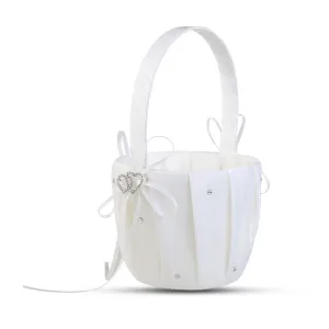 Romantic Bowknot White Satin Wedding Ceremony Party Flower Girl Basket