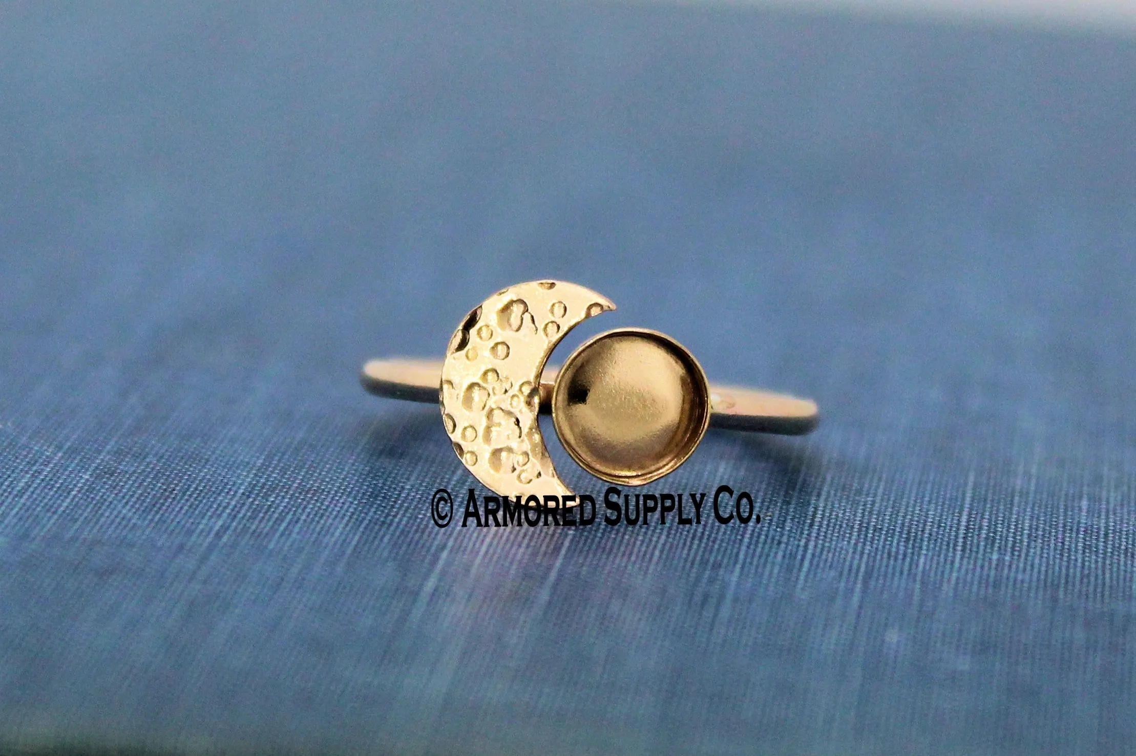 Rose Gold Cratered Crescent Moon Bezel Cup Ring blank