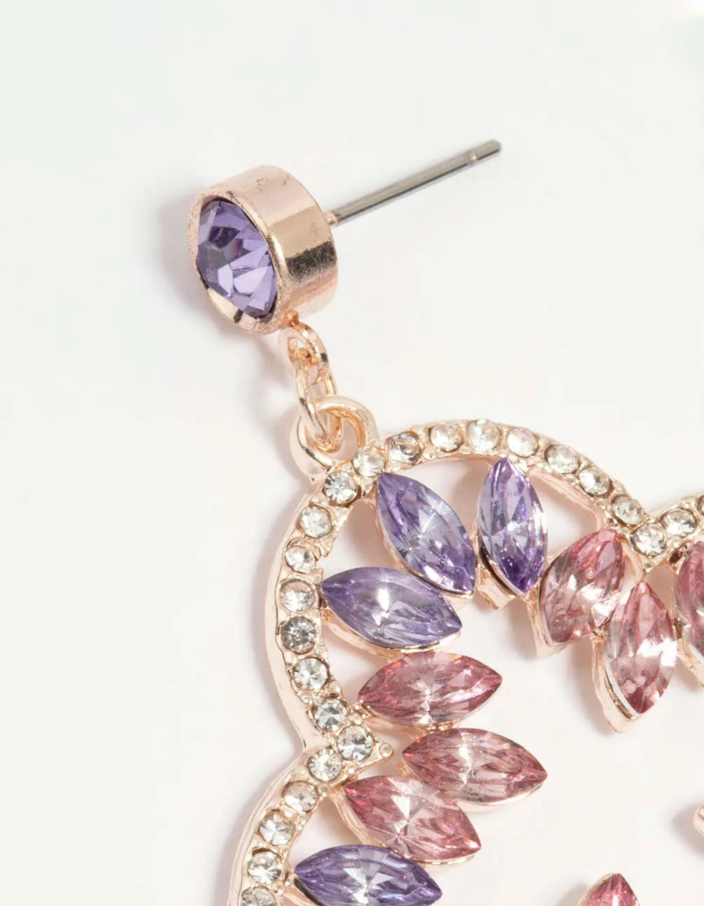 Rose Gold Diamante Flower Drop Earrings