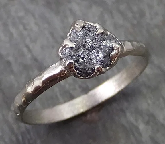 rough raw black diamond engagement ring raw 14k white gold wedding ring wedding solitaire rough diamond ring byangeline 0270 Alternative Engagement