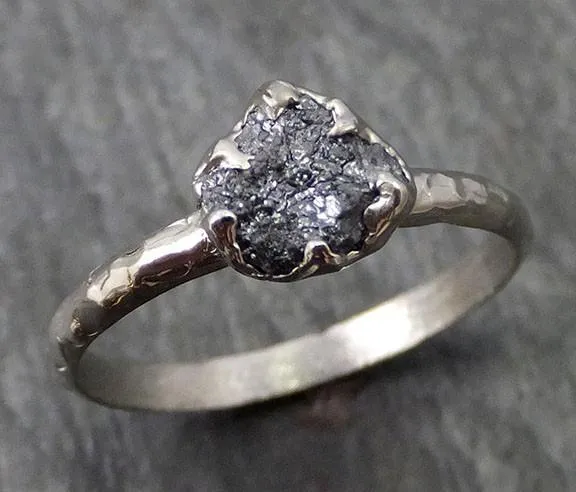 rough raw black diamond engagement ring raw 14k white gold wedding ring wedding solitaire rough diamond ring byangeline 0270 Alternative Engagement
