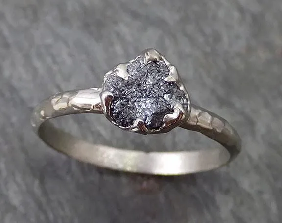 rough raw black diamond engagement ring raw 14k white gold wedding ring wedding solitaire rough diamond ring byangeline 0270 Alternative Engagement