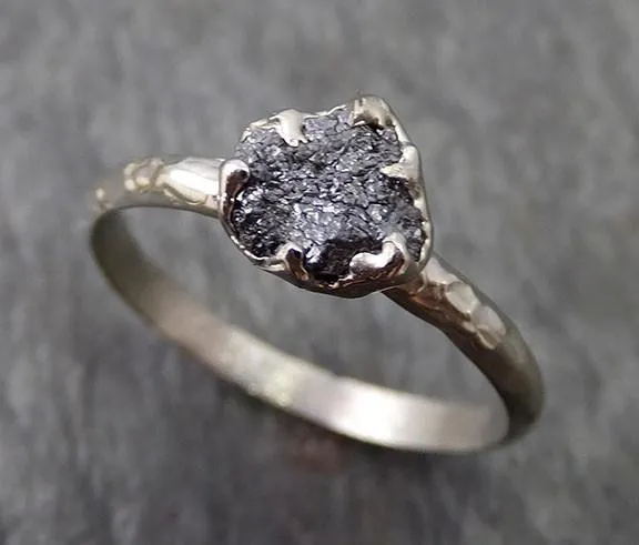 rough raw black diamond engagement ring raw 14k white gold wedding ring wedding solitaire rough diamond ring byangeline 0270 Alternative Engagement