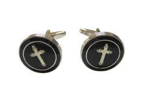 Round Black Religious Cross Cufflinks