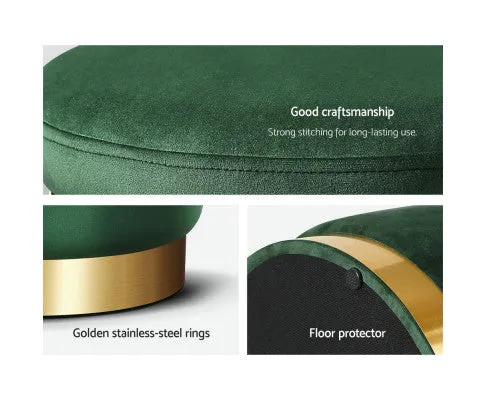 Round Velvet Ottoman Foot Stool Foot Rest Pouffe Pouf Padded Seat Living Room - Green