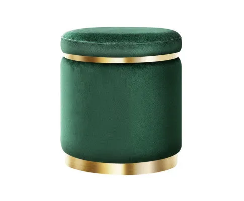 Round Velvet Ottoman Foot Stool Foot Rest Pouffe Pouf Padded Seat Living Room - Green